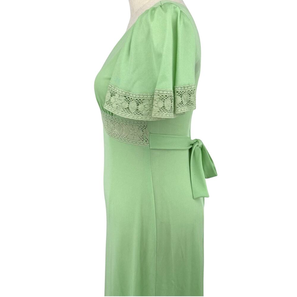 Vintage 70s Green Maxi Dress Lace Empire Waist Small ILGWU JCPenney Prairie Boho - Picture 6 of 11
